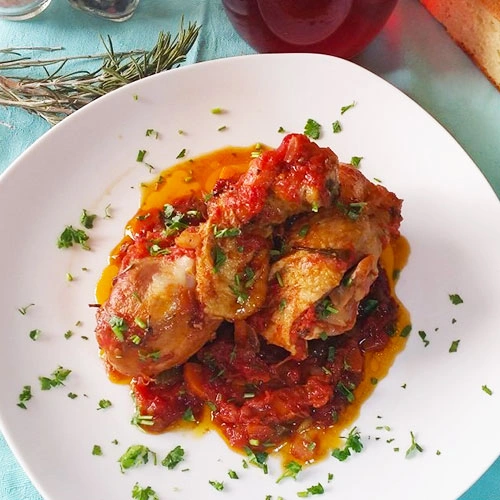 Pollo in umido con pomodoro - Chef Renzo Marcellin - Hostaria 1898 di Pragelato (TO)